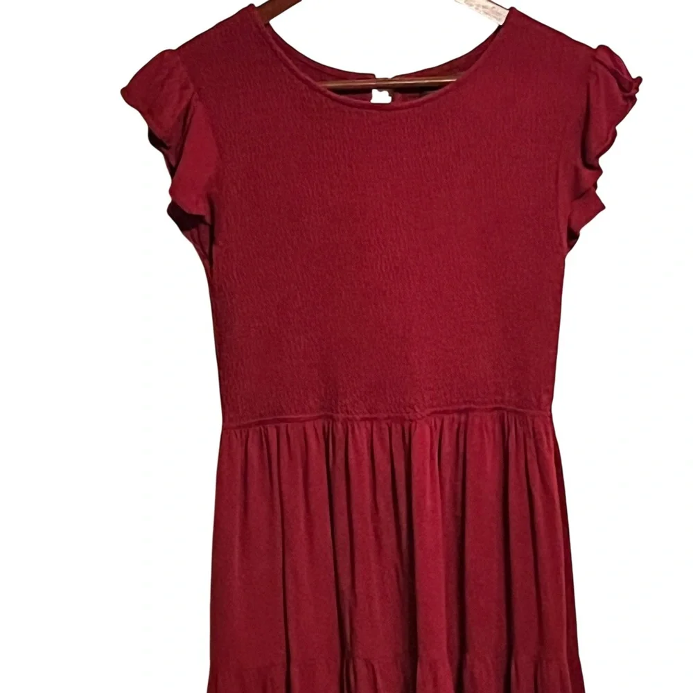 Kyl Dress Smocked Summer Dress Tiered Midi Flutter Sleeve Red Size Large - Picture 3 of 7